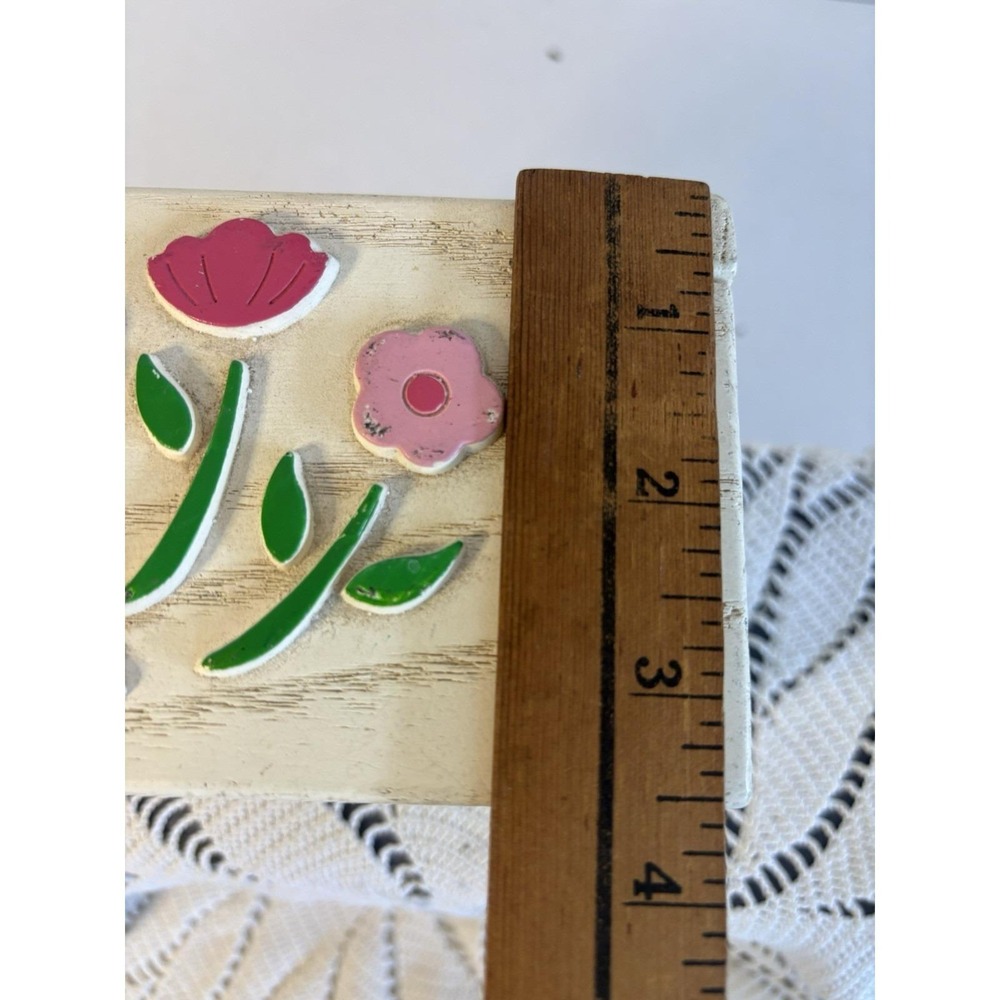 Vintage Recipe box flip open flowers Floral wood look white green pink FTD 1985 - Picture 11 of 11